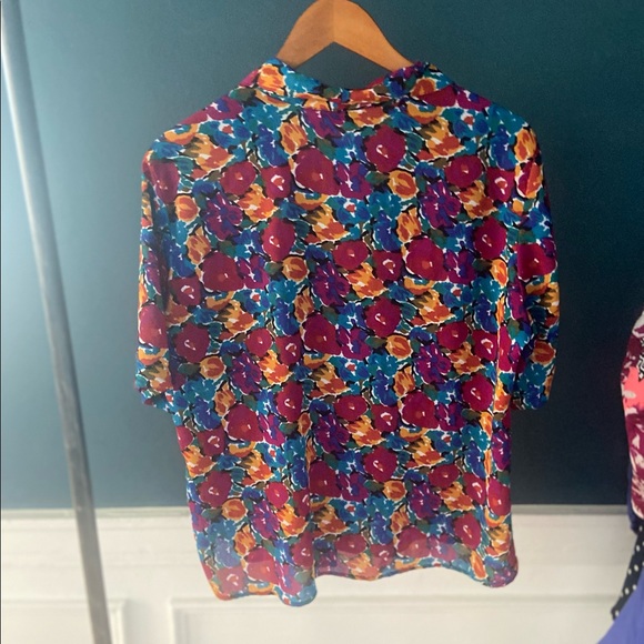 Vintage 80s Notations Short Sleeve Floral Button Up Blouse - Picture 4 of 6